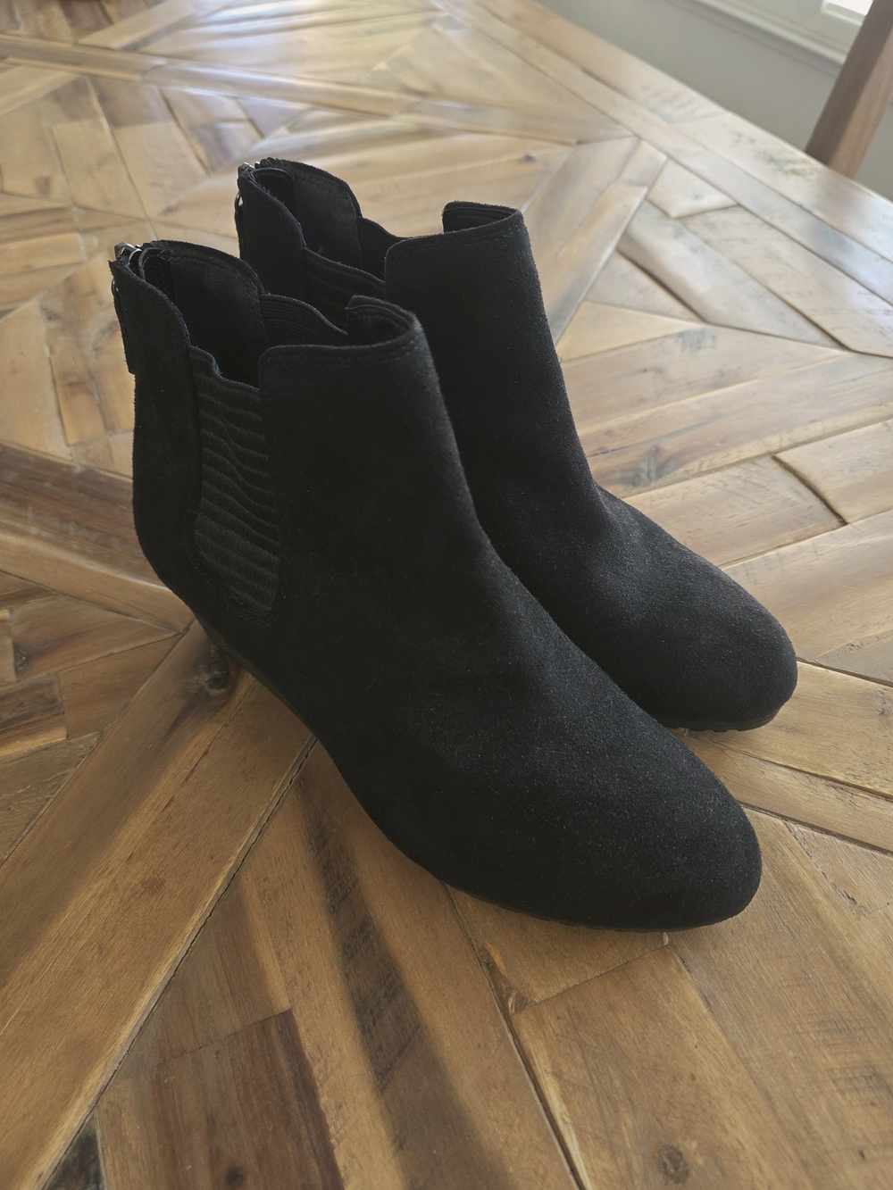 Black Suede Ankle Boots, Wedge, Womens 8.5 Dr. Scholls